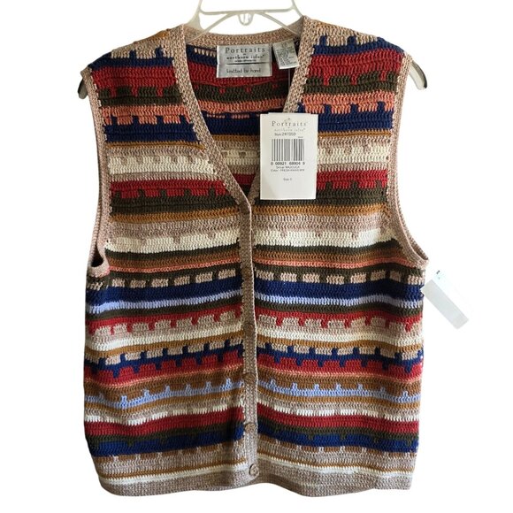 90s Handknit Crochet Sweater Vest Small Indie Rustic Effortless Autumn Vintage - Picture 1 of 6